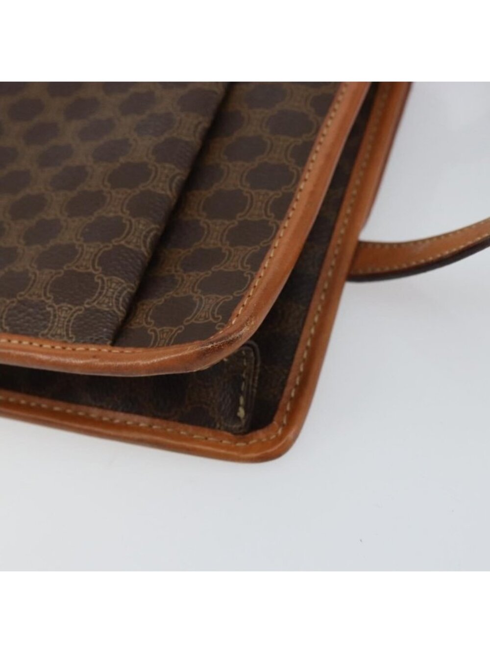 Authentic CELINE Macadam Canvas Shoulder Bag PVC Leather Brown Gold - Picture 7 of 16